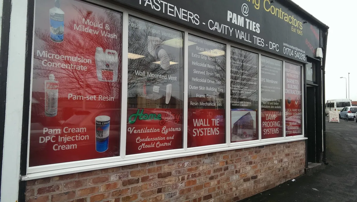 Printed branding across shopfront windows