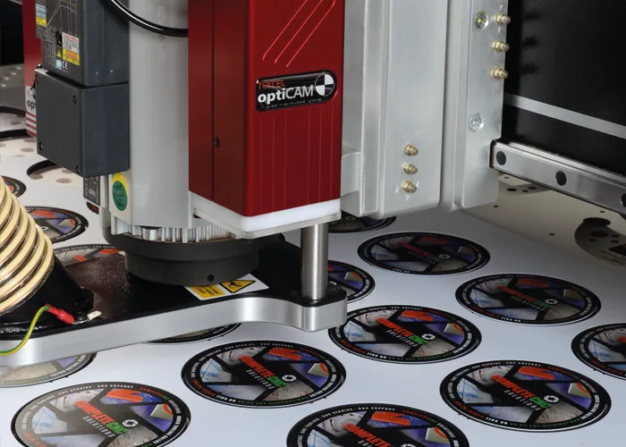 CNC cutting a printed sign panel