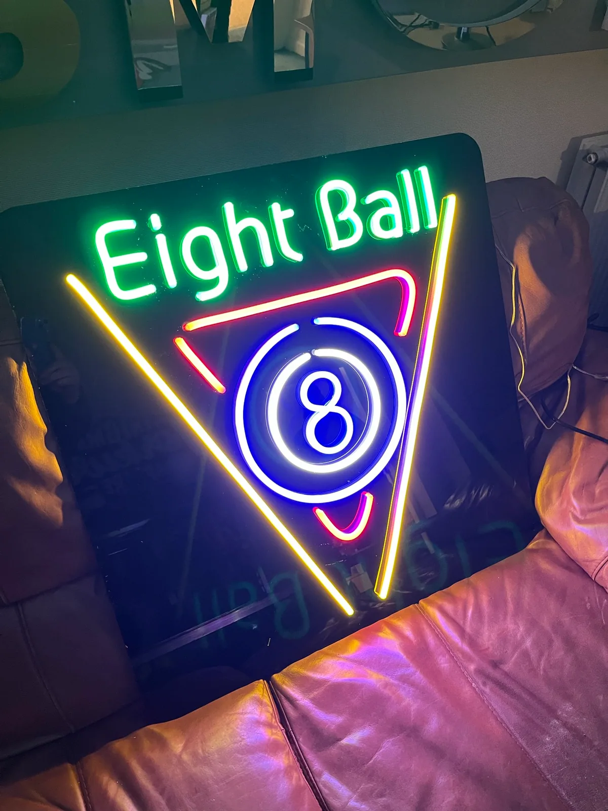 Illuminated Eight Ball neon-style sign