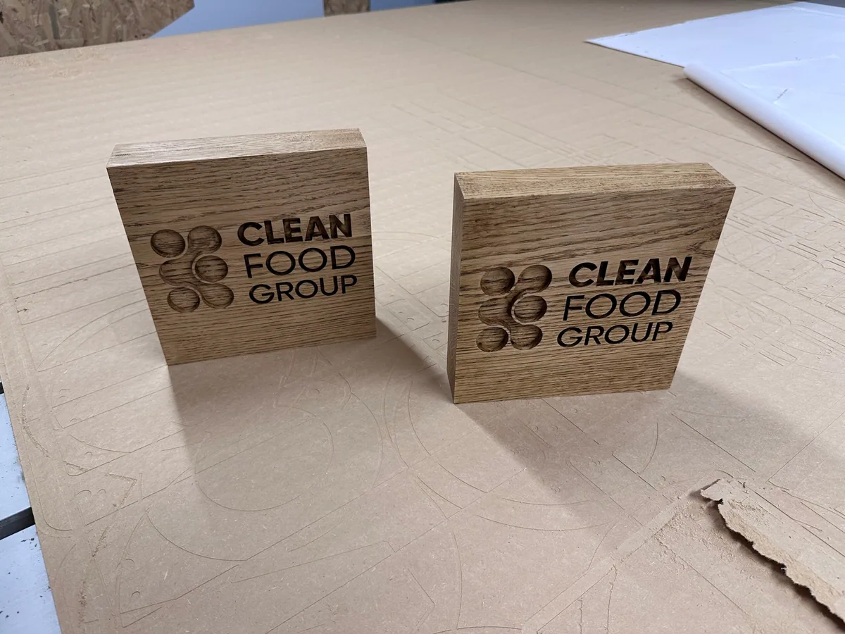 CNC-engraved French oak desktop blocks