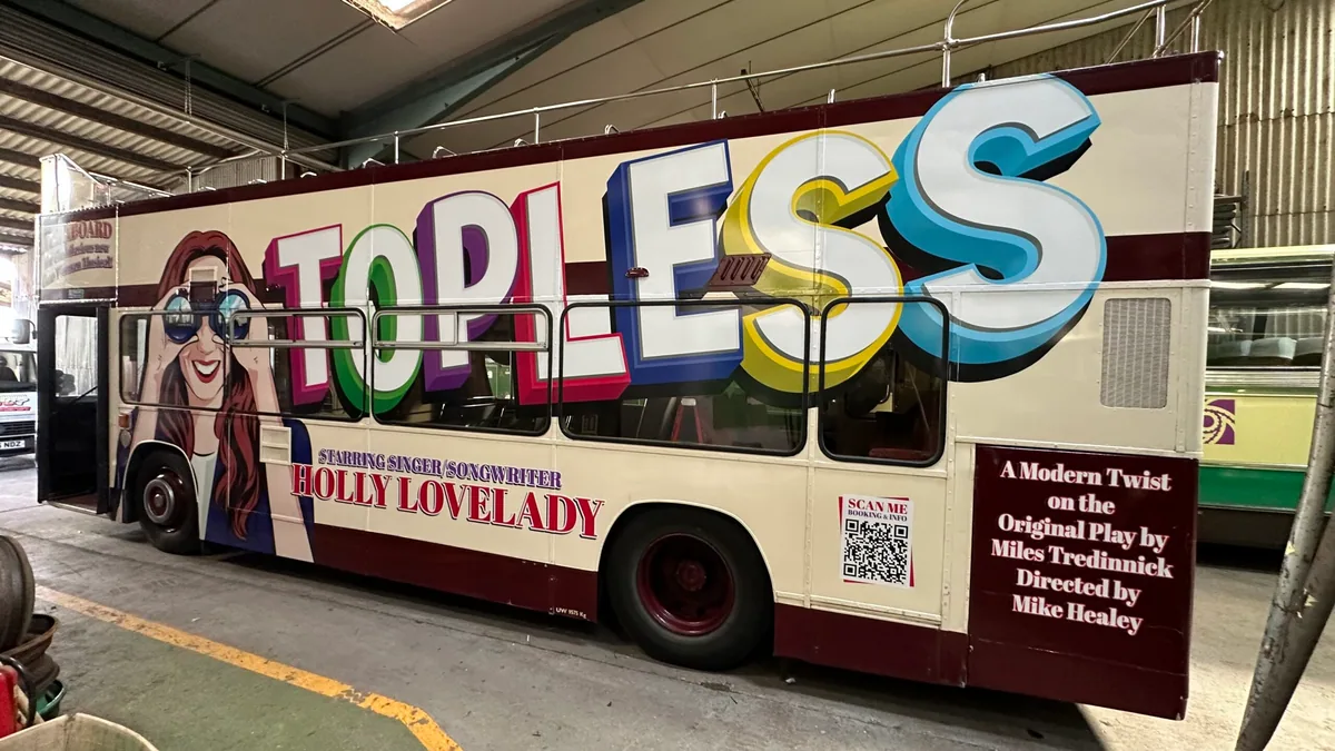 Full printed advertising wrap on a bus