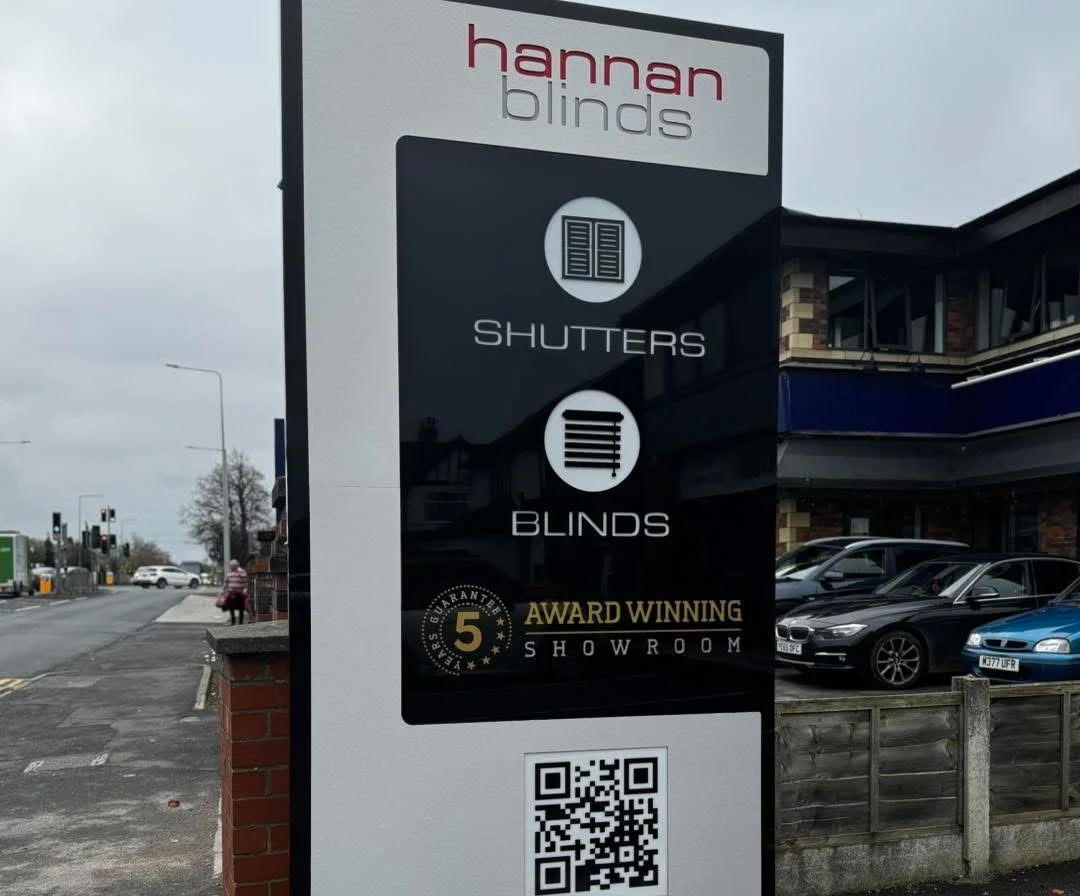 Hannan Blinds freestanding roadside totem listing shutters and blinds