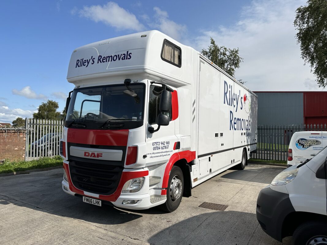 Riley’s Removals lorry with custom vehicle graphics